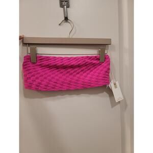 Good American Pink Jacquard Better Bandeau Bikini Swim Top